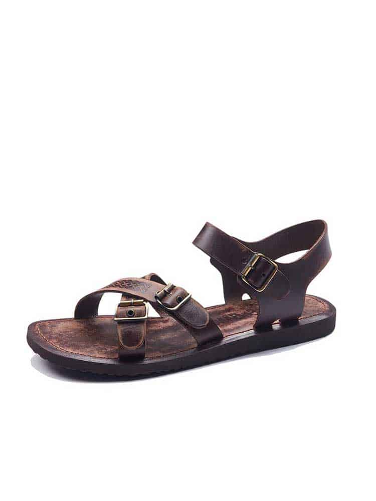 Basic Metallic Detail Leather Sandals For Mens