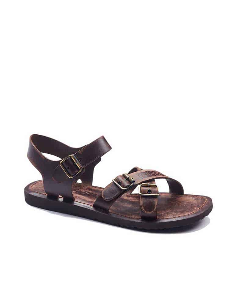 Basic Metallic Detail Leather Sandals For Mens