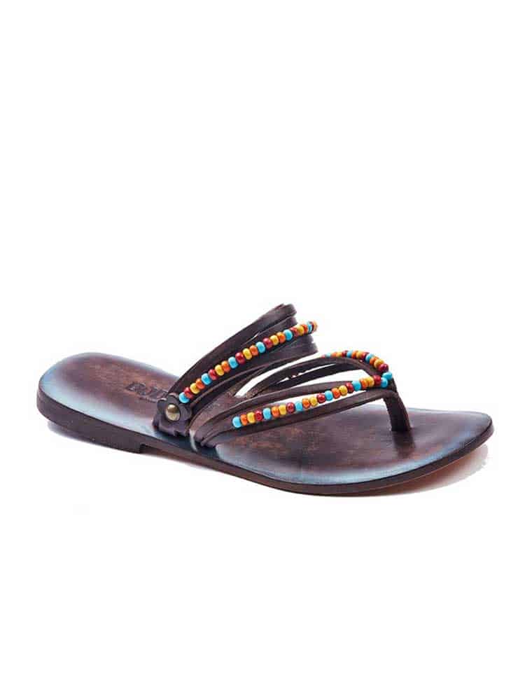 Beaded Leather Flip Flops