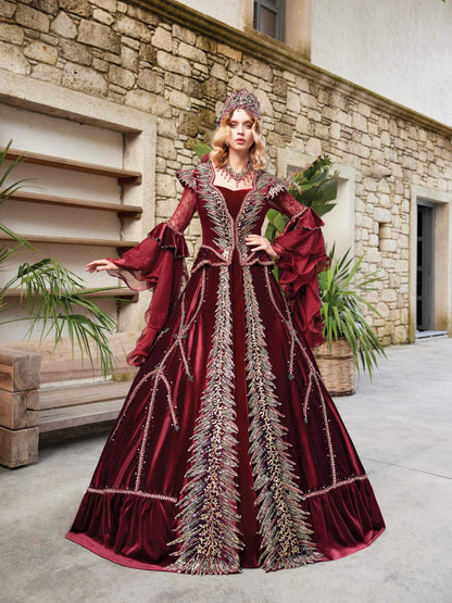 Burgundy Full Sequin Maxi Sultan Kaftan Party Dress 44 Burgundy Full Sequin Maxi Sultan Kaftan Party Dress 44