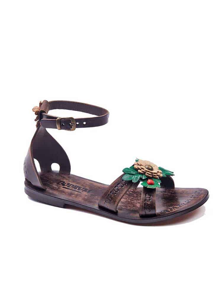 Big Flower Leather Sandals