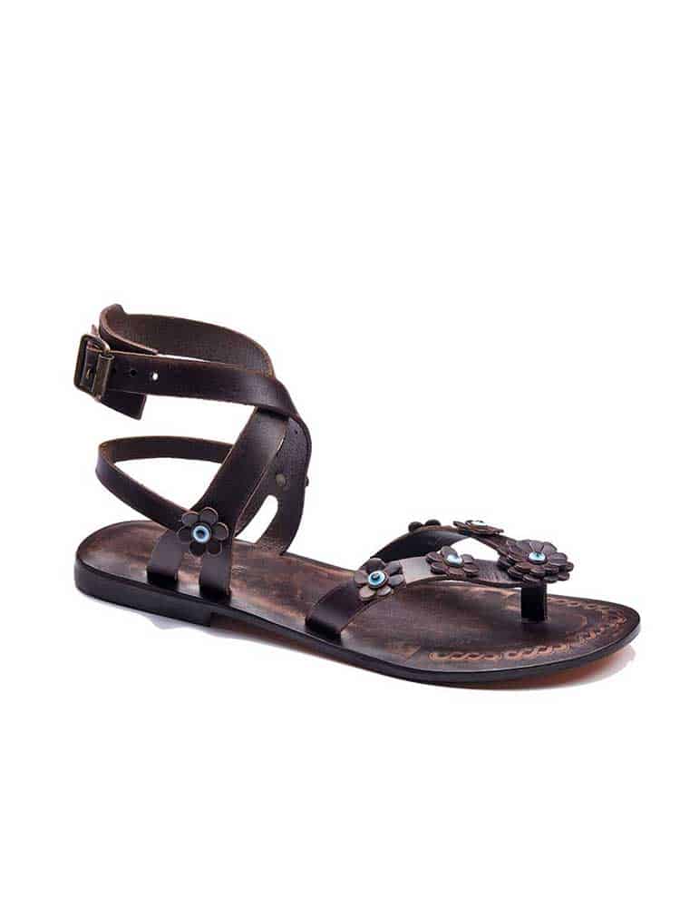 Brown Flowers Leather Sandals