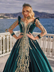 popular elegant 2023 emerald green long embroidered prom ball gown dress trusted stores