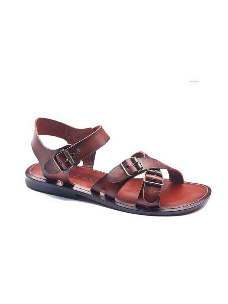 Mens Leather Sandals Cross Strapped Tan