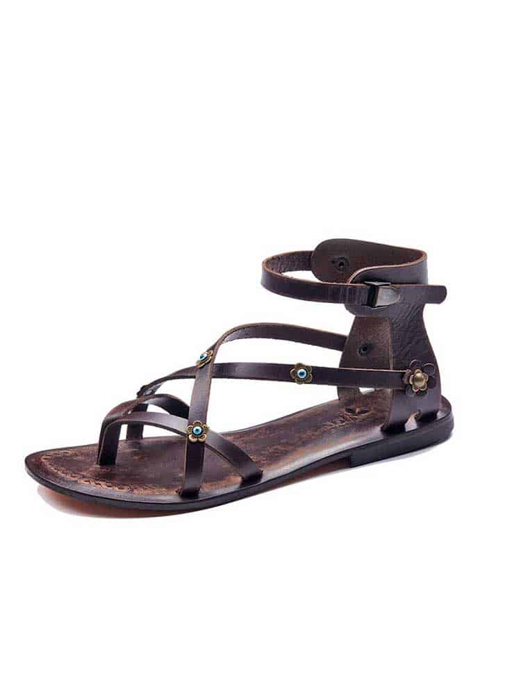 Leather strappy sandals for womens