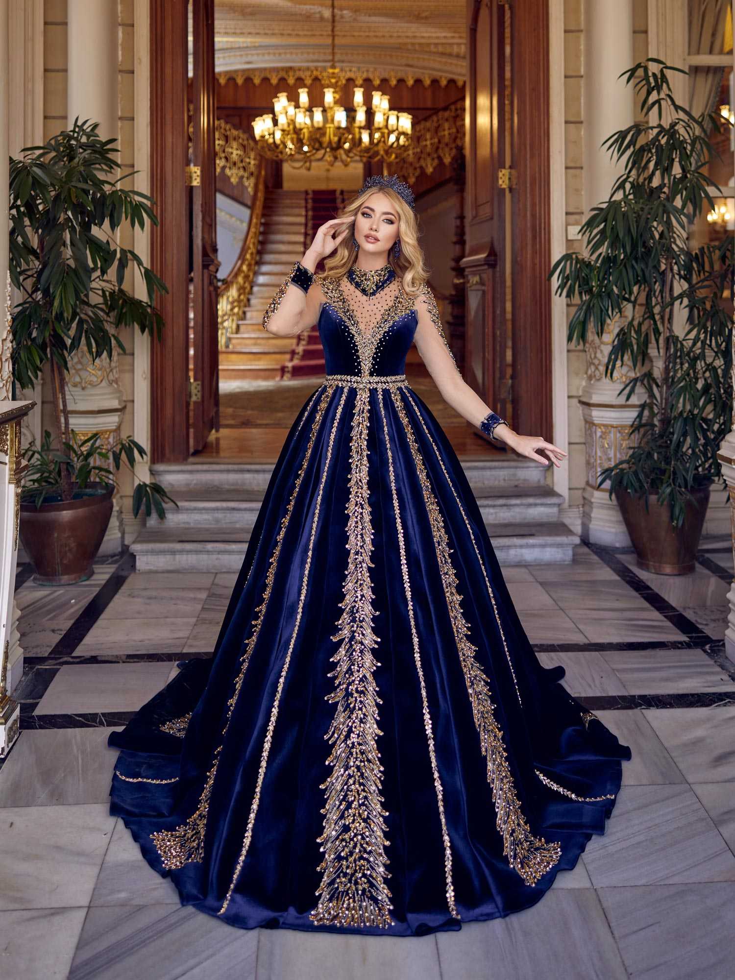 Velvet Dress With Gold Royal Blue And Gold Formal Dress Blue Dress