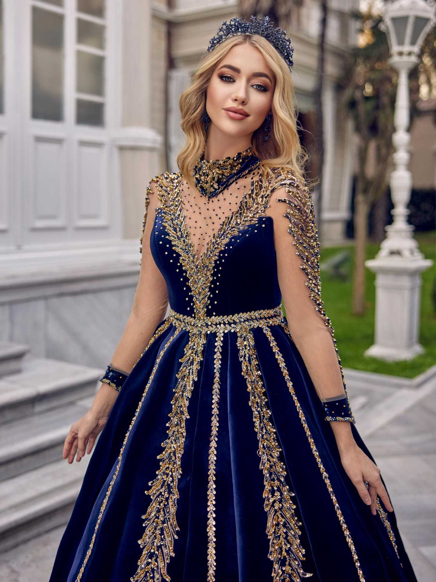 Navy Blue Long Dress With Jewels On Top Buy Fancy Royal Blue