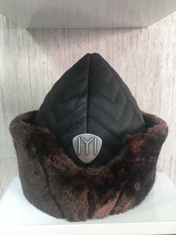 brown leather hat