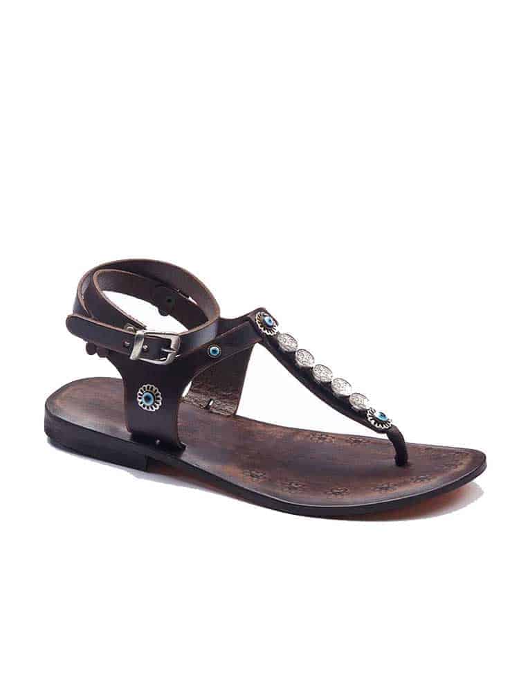 Metallic Buttons Leather Sandals