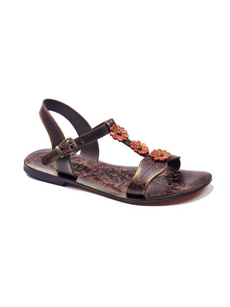 Orange Leather Women Sandals