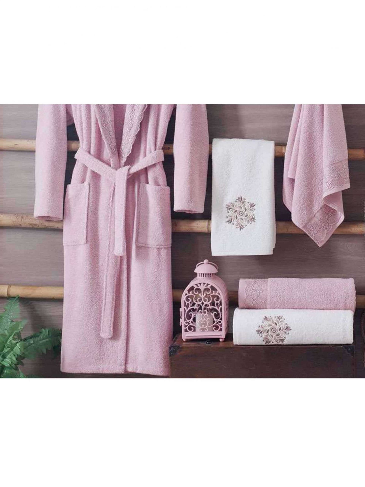 White Pink Turkish Cotton Robes