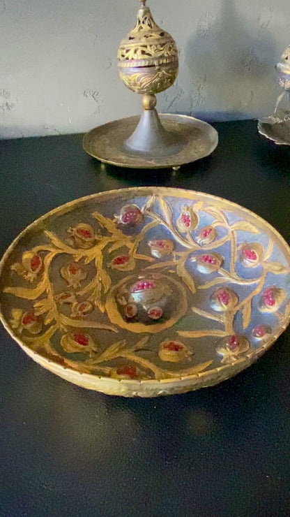 Hand Hammered Pomegranate Embellished Copper Bowl
