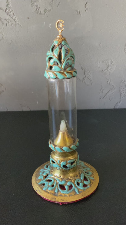 Copper Cylinder Glass Container Adorned With Enameling