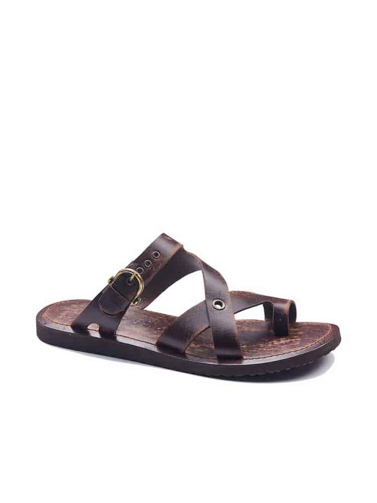 Mens Leather Sandals Toe Thong Brown