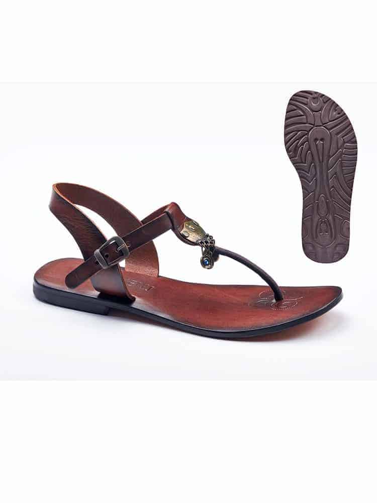 Toe Thong Brown Leather Sandals For Womens