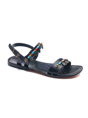 Tugra Blue Beaded Women Leather Sandals