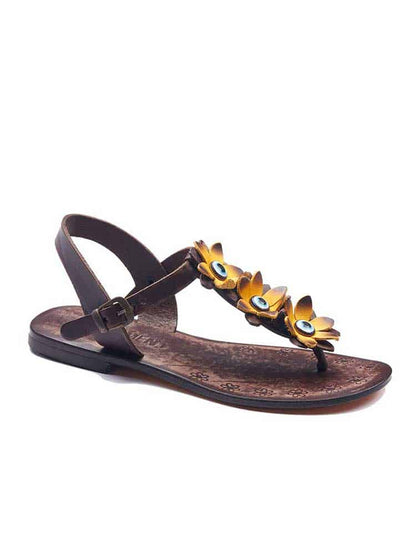 Yellow Flowers Leather Sandals