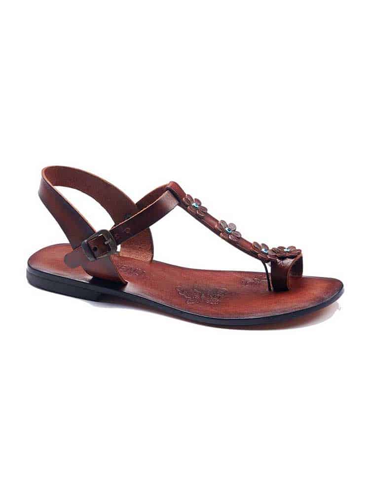 Flower Strapped Brown Women Sandals