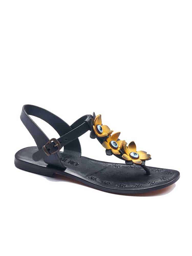 Yellow Flowers Leather Sandals