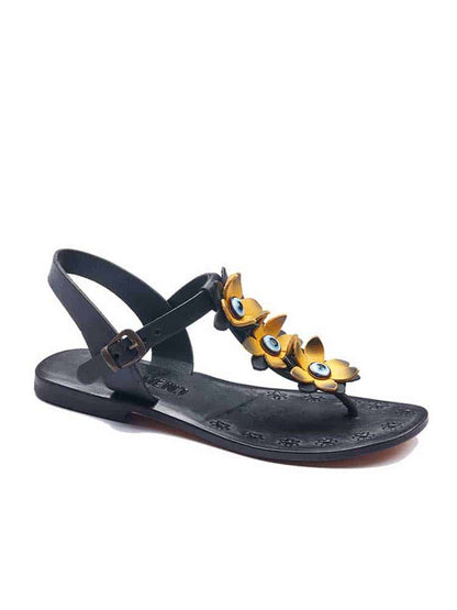 Yellow Flowers Leather Sandals
